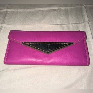 Alexis Drake Purple Leather Wallet with Peach Black Accents
